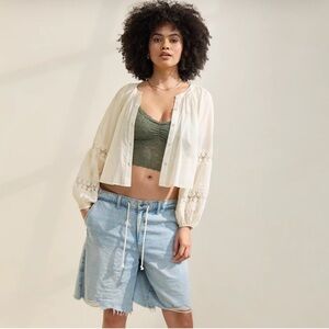 Aerie Long Sleeve Crochet Button Down Shirt in Cream size medium beach bohemian